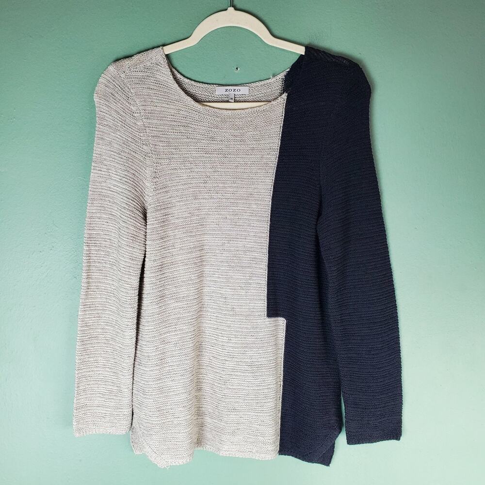 Zozo Womens Cream Black Colorblock Sweater Size Medium